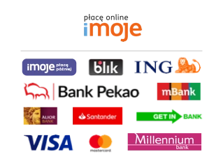 Płatności online imoje: BLIK, karty Visa i Mastercard, przelewy z ING, Pekao, mBank, Alior, Santander, Getin, Millennium oraz imoje płacę później